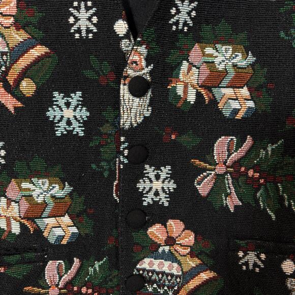 Christmas Tapestry Vest Santa Holidays Snowflake Black Red Women Medium M USA - Picture 4 of 12